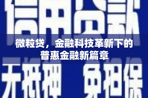 七里河微粒贷，金融科技革新下的普惠金融新篇章